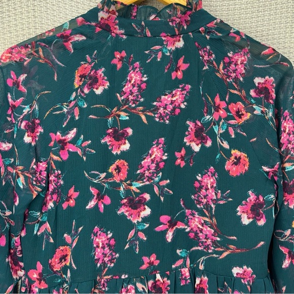 1.State Floral Tiered Mini Dress Small Boho Long Sleeve Flowy Black Pink Ruffled - Picture 7 of 9